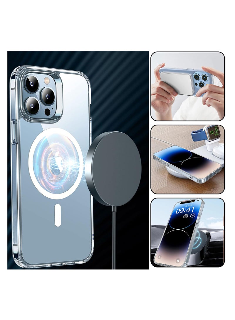 Magnetic Case Cover for iPhone 15 Pro, Compatible with MagSafe,Anti-Yellowing Crystal Clear Shockproof Protection Back Cover, Ultra Slim Strong Magnet Phone Shell Case for iPhone 15 Pro - Image 3
