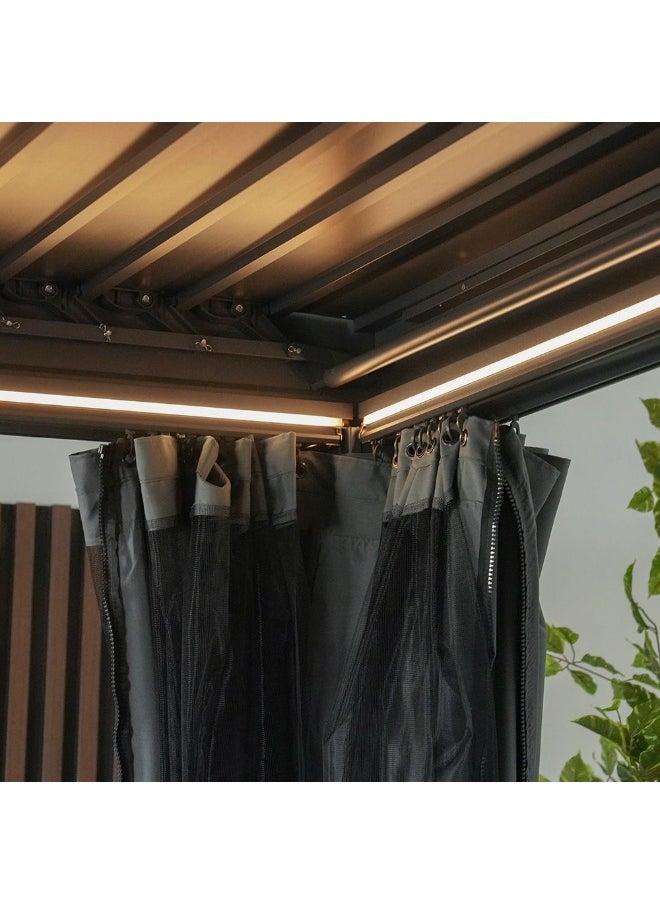 DANUBE HOME - Ambrose Automatic Pergola with Automated Roof And LED| AluminumFrame With Curtains | Without Seating| Weather Resistant Garden Canopy| Modern Design Outdoor Furniture389x290x223cm-Dark Grey - Image 1