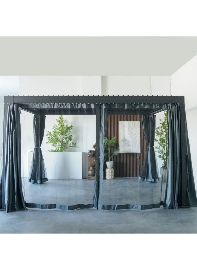DANUBE HOME - Ambrose Automatic Pergola with Automated Roof And LED| AluminumFrame With Curtains | Without Seating| Weather Resistant Garden Canopy| Modern Design Outdoor Furniture389x290x223cm-Dark Grey - Image 1