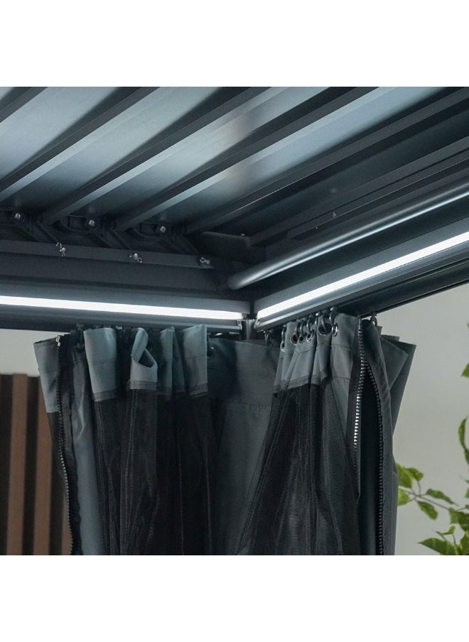 DANUBE HOME - Ambrose Automatic Pergola with Automated Roof And LED| AluminumFrame With Curtains | Without Seating| Weather Resistant Garden Canopy| Modern Design Outdoor Furniture389x290x223cm-Dark Grey - Image 1