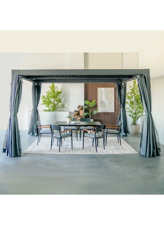 DANUBE HOME - Ambrose Automatic Pergola with Automated Roof And LED| AluminumFrame With Curtains | Without Seating| Weather Resistant Garden Canopy| Modern Design Outdoor Furniture389x290x223cm-Dark Grey - Image 1