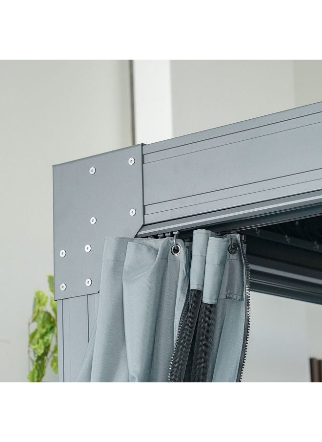 DANUBE HOME - Ambrose Automatic Pergola with Automated Roof And LED| AluminumFrame With Curtains | Without Seating| Weather Resistant Garden Canopy| Modern Design Outdoor Furniture389x290x223cm-Dark Grey - Image 1