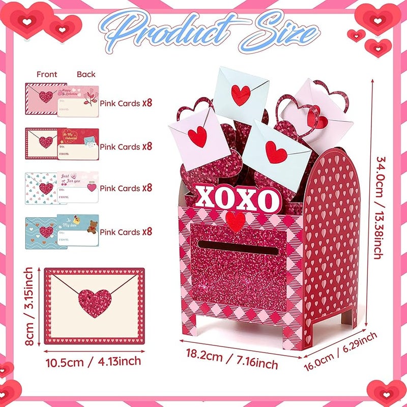 أور ورم OurWarm Valentines Day Boxes for Kids, 32 Valentine Day Cards for Kids Classroom with DIY Valentine Mailbox, Heart Valentines Boxes for Kids Toddlers Girls Classroom Cards Exchange, Party Favors - Image 2
