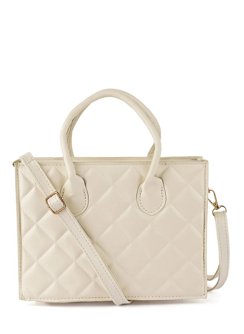 London Rag Quilted Structure Hand Bag in Off White
