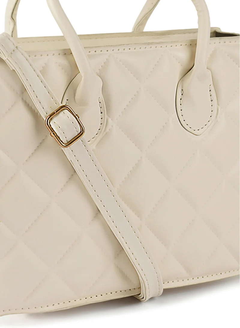 London Rag Quilted Structure Hand Bag in Off White