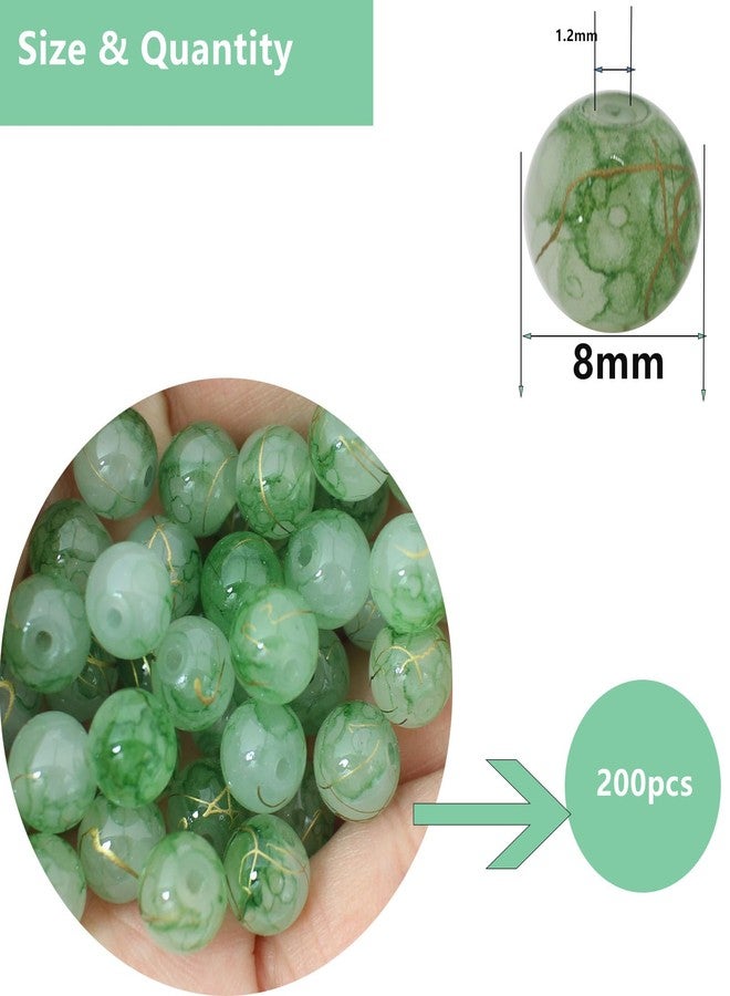 PAMIR TONG 200pcs 8mm Round Glass Beads for Bracelet Pretty Round Smooth Loose Beads with Gold line for Necklace-Earring-Jewelry Making and DIY Crafts (Green 8mm) - Image 2