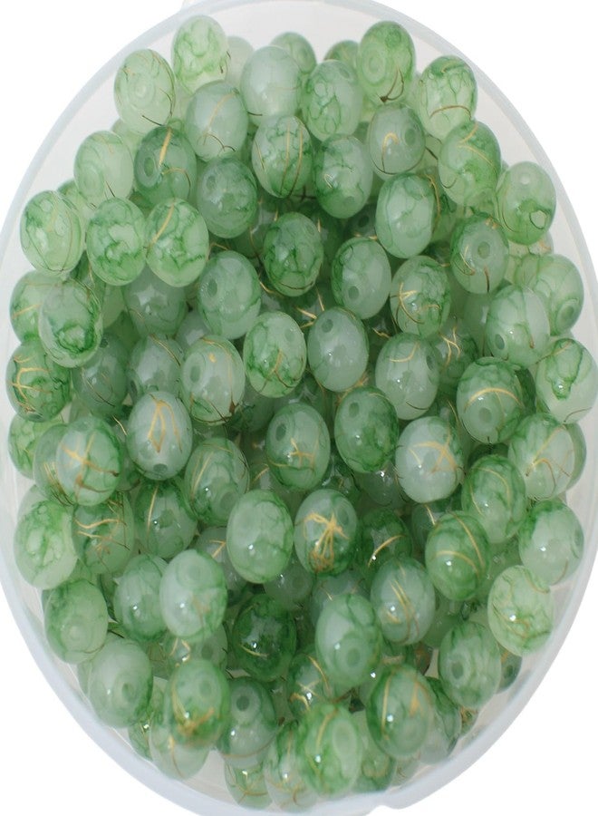 PAMIR TONG 200pcs 8mm Round Glass Beads for Bracelet Pretty Round Smooth Loose Beads with Gold line for Necklace-Earring-Jewelry Making and DIY Crafts (Green 8mm) - Image 1
