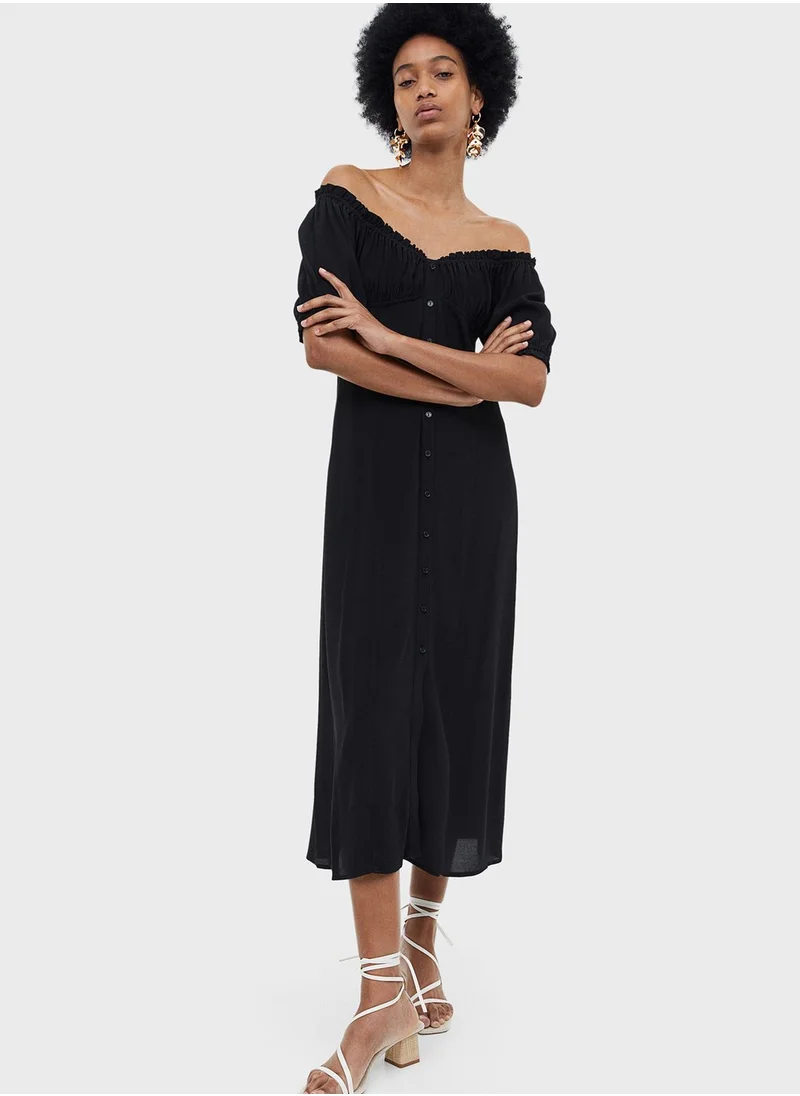 H&M Bardot Puff Sleeve Shirt Dress