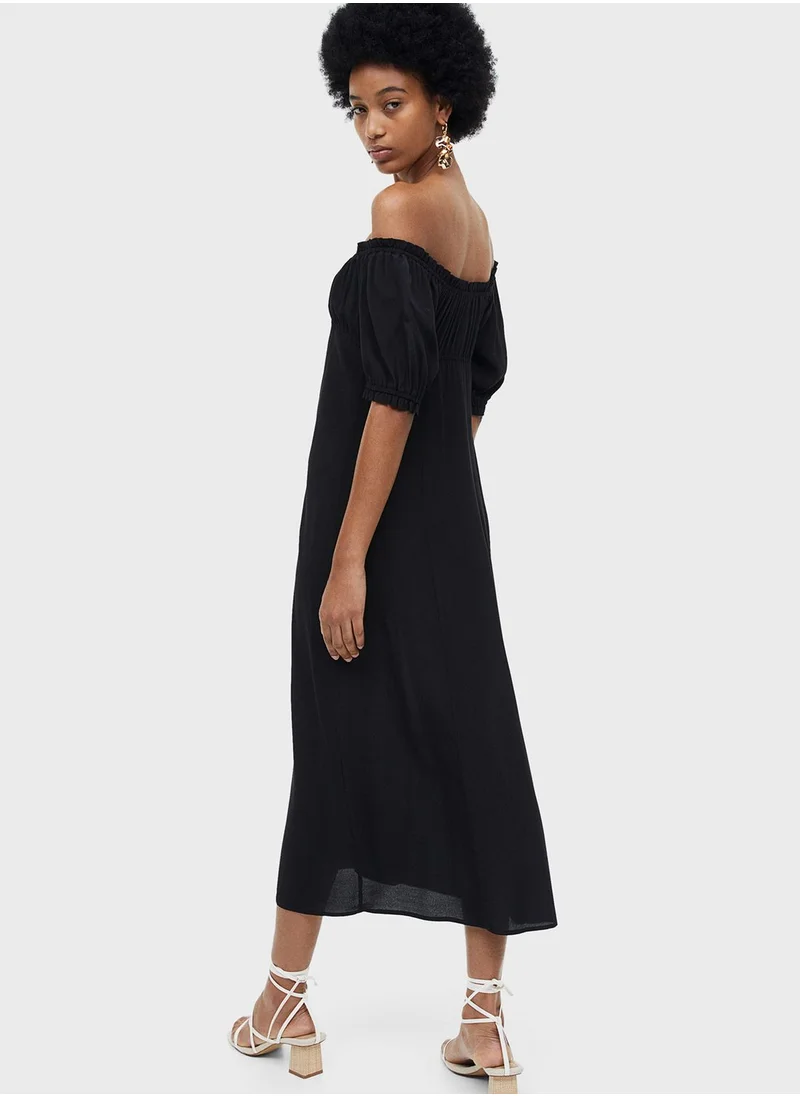 H&M Bardot Puff Sleeve Shirt Dress