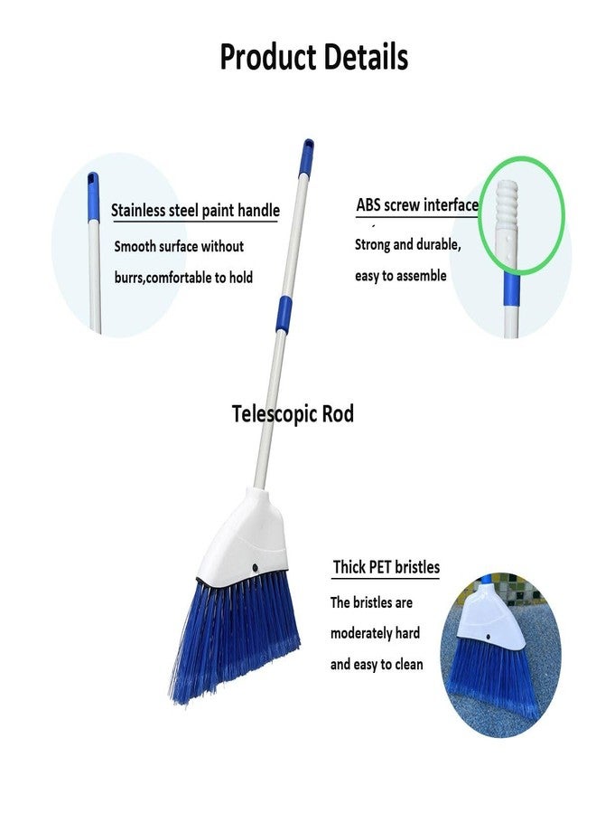 BSMstone Small Broom - Indoor or Outdoor Portable Broom with Adjustable Handle, Cleaning Little Helper for Housekeeping, Office, Working Desk, and Pet Nest(White&Blue) - Image 3