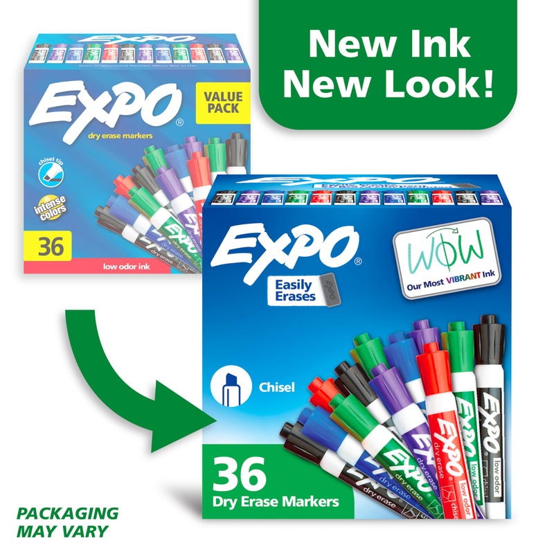 EXPO Low Odor Dry Erase Markers Chisel Tip Assorted Colors Pack of 36 - Ideal for Classrooms Offices & Home Offices - Image 3