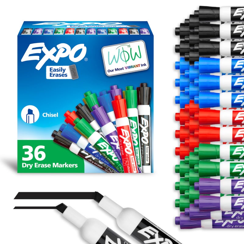 EXPO Low Odor Dry Erase Markers Chisel Tip Assorted Colors Pack of 36 - Ideal for Classrooms Offices & Home Offices - Image 1