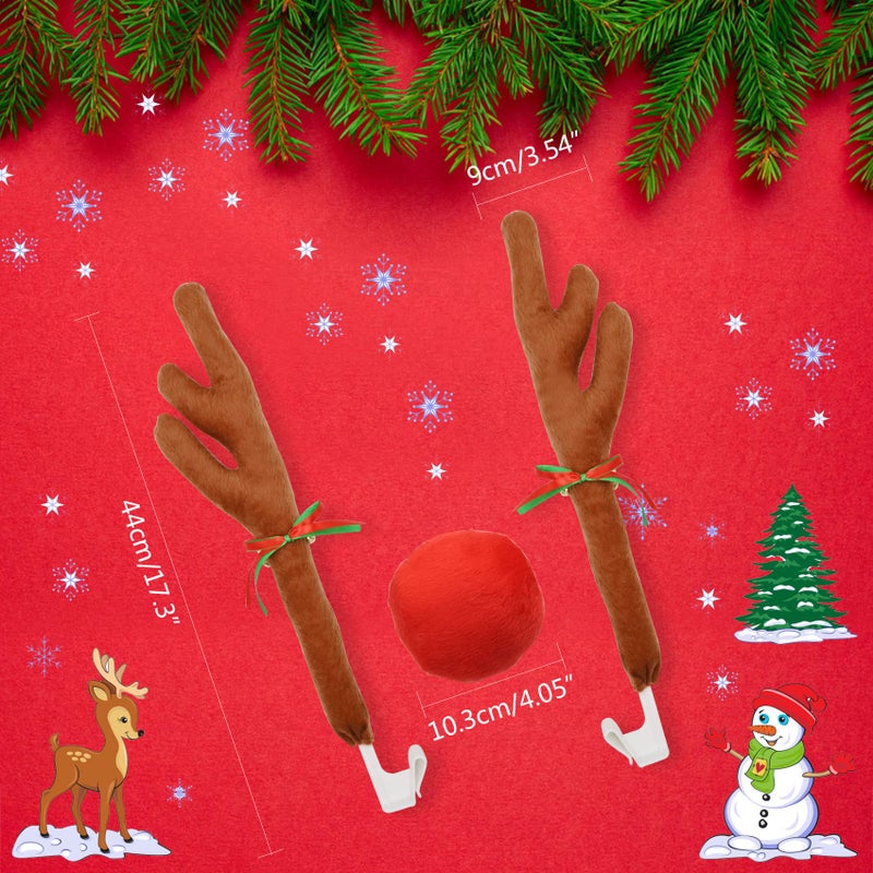 Horolas Holoras Christmas Car Decorations Car Reindeer Antlers and Nose with Jingle Bells for Window Top and Front Grille, Vehicle Christmas Decorations - Image 2
