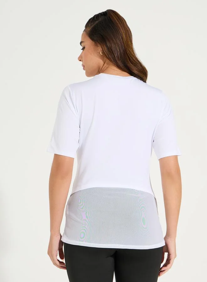 Styli Solid Mesh Hem Front & Back Short Sleeve Top