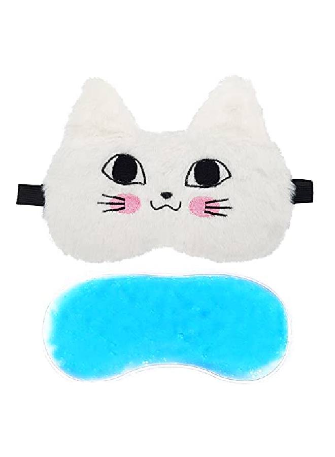 Jenna ™ Cute Tomcat Sleeping Eye Shade Mask Cover for Insomnia Meditation Puffy Eyes and Dark Circles With Gel (White) - Image 1