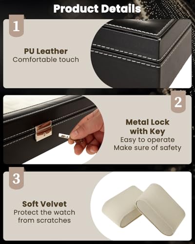 DUPDMKIN Watch Box 24 Slot, Elegant Watch Case for Men and Women, PU Leather Watch Display Case for Watches & Jewelry with Removable Pillows - Image 4