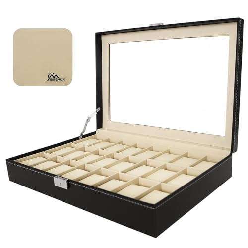 DUPDMKIN Watch Box 24 Slot, Elegant Watch Case for Men and Women, PU Leather Watch Display Case for Watches & Jewelry with Removable Pillows - Image 1
