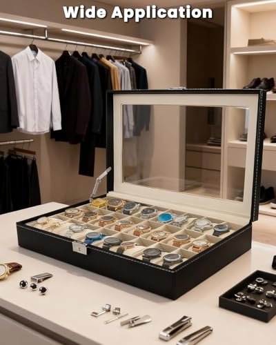 DUPDMKIN Watch Box 24 Slot, Elegant Watch Case for Men and Women, PU Leather Watch Display Case for Watches & Jewelry with Removable Pillows - Image 2