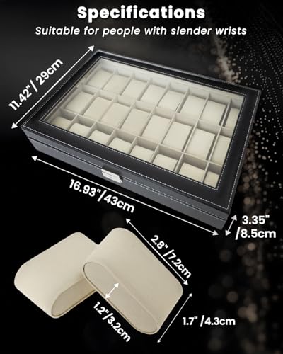 DUPDMKIN Watch Box 24 Slot, Elegant Watch Case for Men and Women, PU Leather Watch Display Case for Watches & Jewelry with Removable Pillows - Image 3