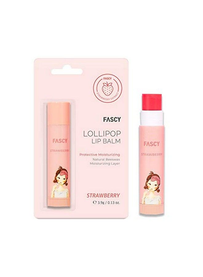 Fascy Lollipop Lip Balm Premium Korean Beeswax Moisturizing Shea Butter Natural Soybean And Vitamin E Parabenfree Small (0.13 Oz) (Strawberry) - Image 1