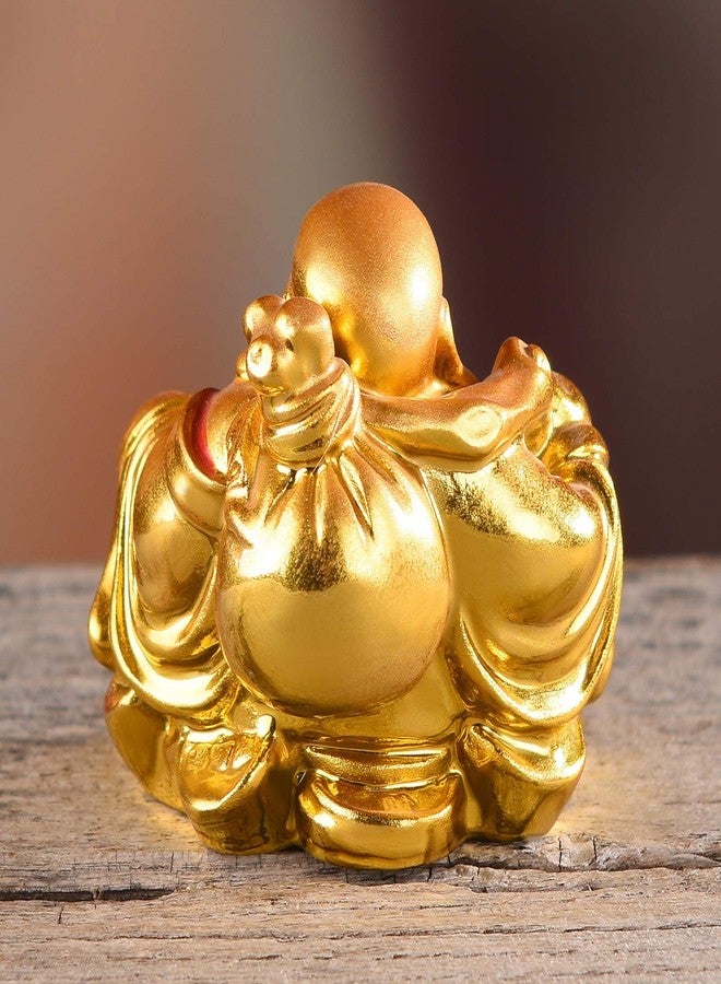 BRABUD Resin Feng Shui Golden Laughing Sitting Buddha Colorful Statue Wealth Luck Home Desk Decoration Gift 2.2'' (H) TQZDBS63 - Image 5