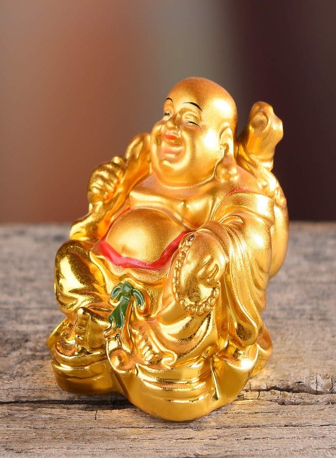 BRABUD Resin Feng Shui Golden Laughing Sitting Buddha Colorful Statue Wealth Luck Home Desk Decoration Gift 2.2'' (H) TQZDBS63 - Image 4