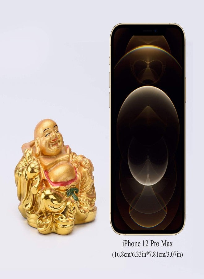 BRABUD Resin Feng Shui Golden Laughing Sitting Buddha Colorful Statue Wealth Luck Home Desk Decoration Gift 2.2'' (H) TQZDBS63 - Image 3