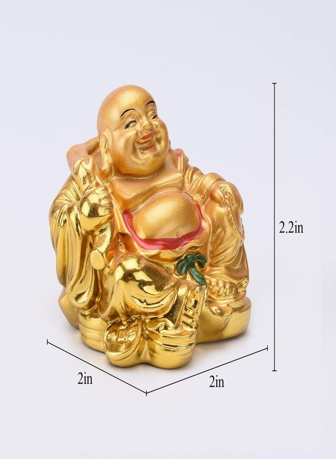 BRABUD Resin Feng Shui Golden Laughing Sitting Buddha Colorful Statue Wealth Luck Home Desk Decoration Gift 2.2'' (H) TQZDBS63 - Image 2
