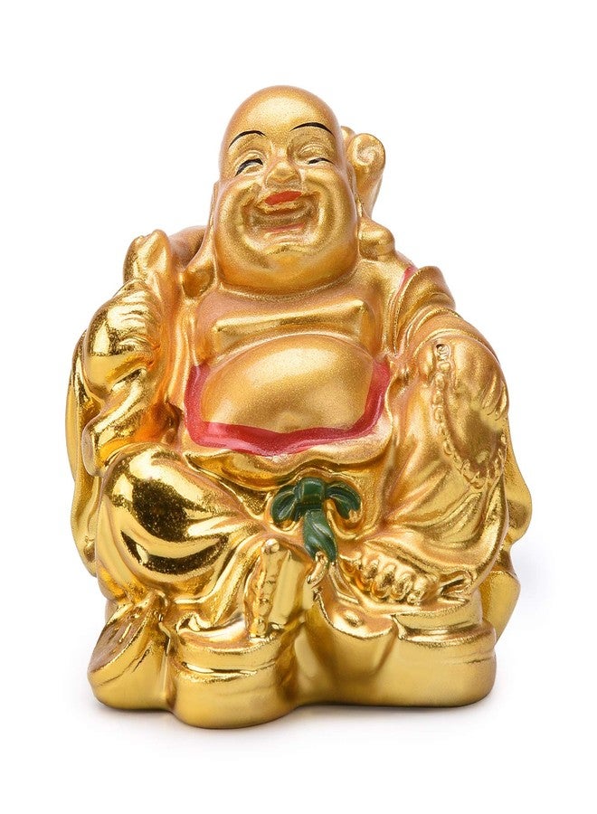 BRABUD Resin Feng Shui Golden Laughing Sitting Buddha Colorful Statue Wealth Luck Home Desk Decoration Gift 2.2'' (H) TQZDBS63 - Image 1