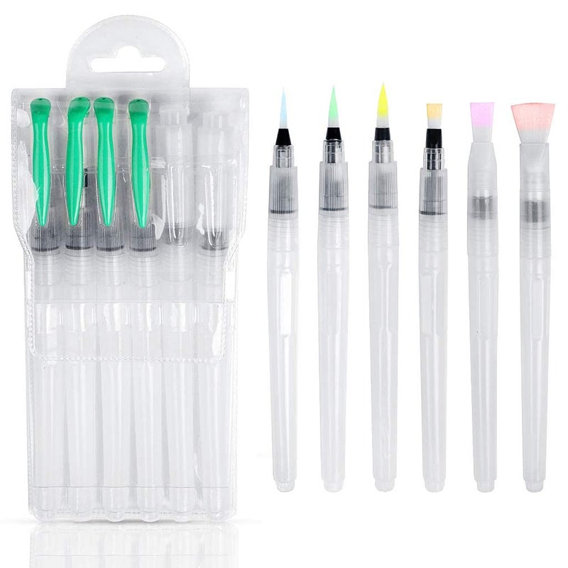 PEACORA Water Brush Pens Watercolor Brushes 6 Pcs Set with Different Size Tips Water Reservoir Pen for Watercolour Painting Oil Acrylic Painting and Calligraphy - Image 1