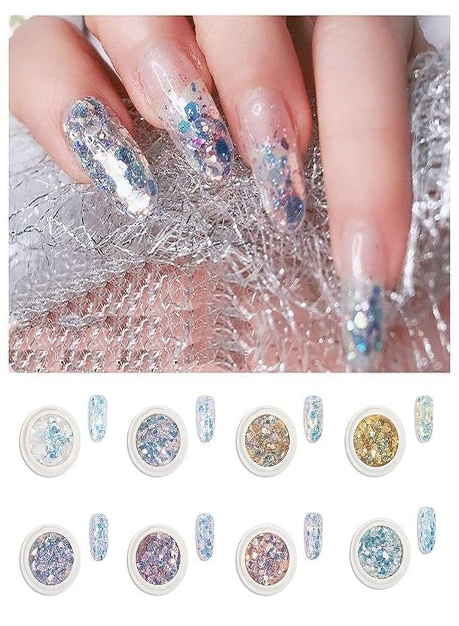 ADOERE مجموعة أدويري المكونة من 8 قطع من جليتر الأظافر المتدرج على شكل سداسي، ورقائق جليتر هولوغرافية للأظافر، ومستلزمات تزيين الأظافر، ومسحوق حورية البحر، وترتر أظافر ثلاثي الأبعاد لامع، لتزيين الأظافر بنفسك. - Image 2