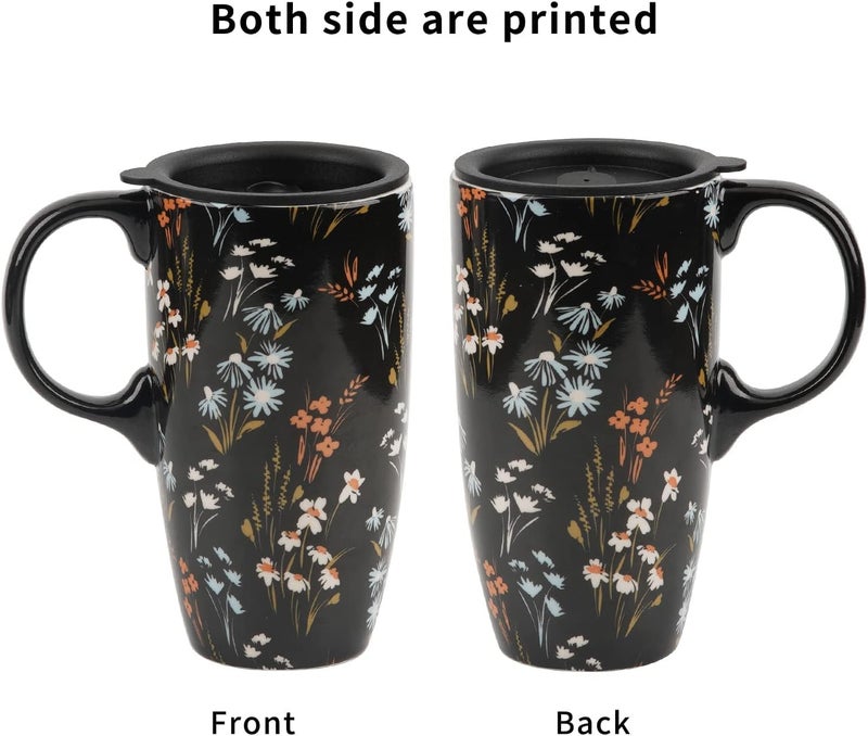 DUSVALLY Ceramic Mug Large Coffee Cup Tall Travel Mugs Porcelain Latte Tea Cup with Lid and Color Box 17ozFlowerGifts for Mom - Image 3