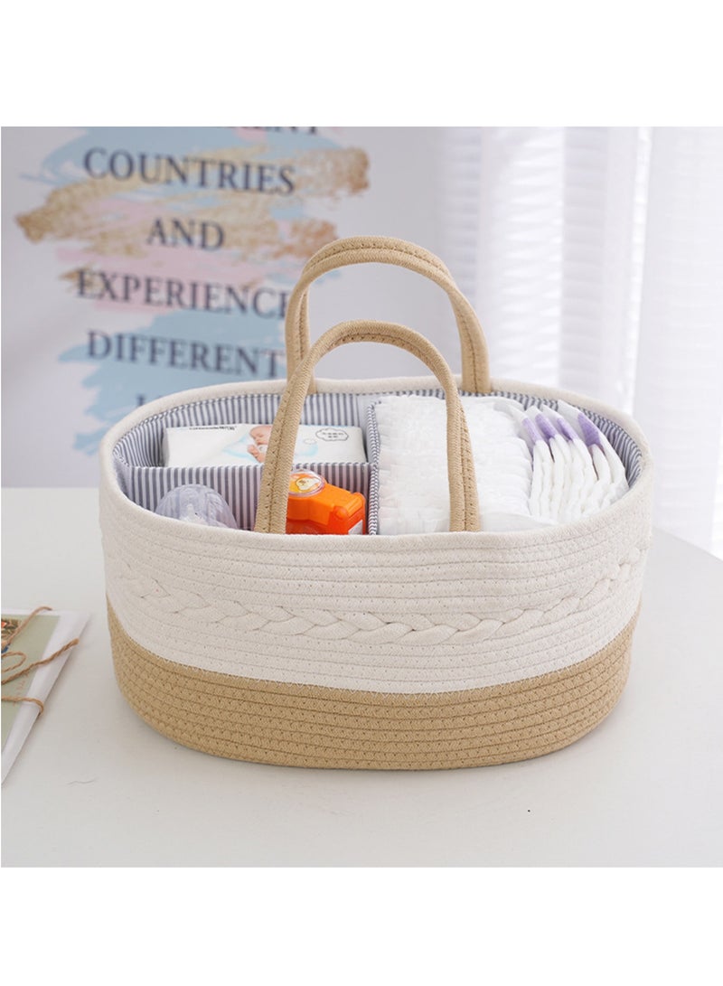 general Baby Nappy Caddy, Nappy Organiser, Nursery Bohemian cotton rope storage basket, Portable Car Organizer with Removable Inserts (White/Khaki) - Image 2