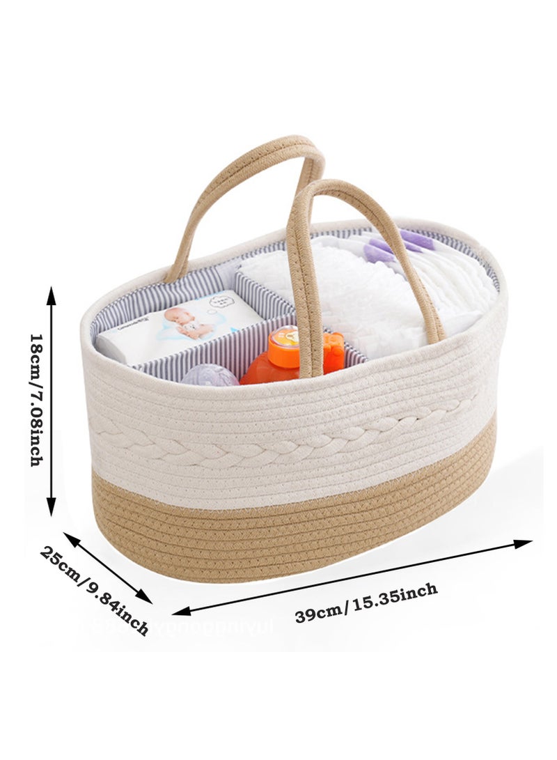 general Baby Nappy Caddy, Nappy Organiser, Nursery Bohemian cotton rope storage basket, Portable Car Organizer with Removable Inserts (White/Khaki) - Image 4