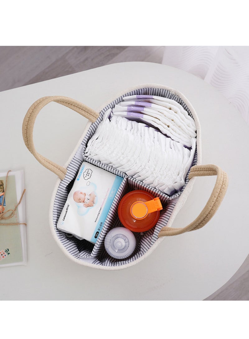 general Baby Nappy Caddy, Nappy Organiser, Nursery Bohemian cotton rope storage basket, Portable Car Organizer with Removable Inserts (White/Khaki) - Image 3