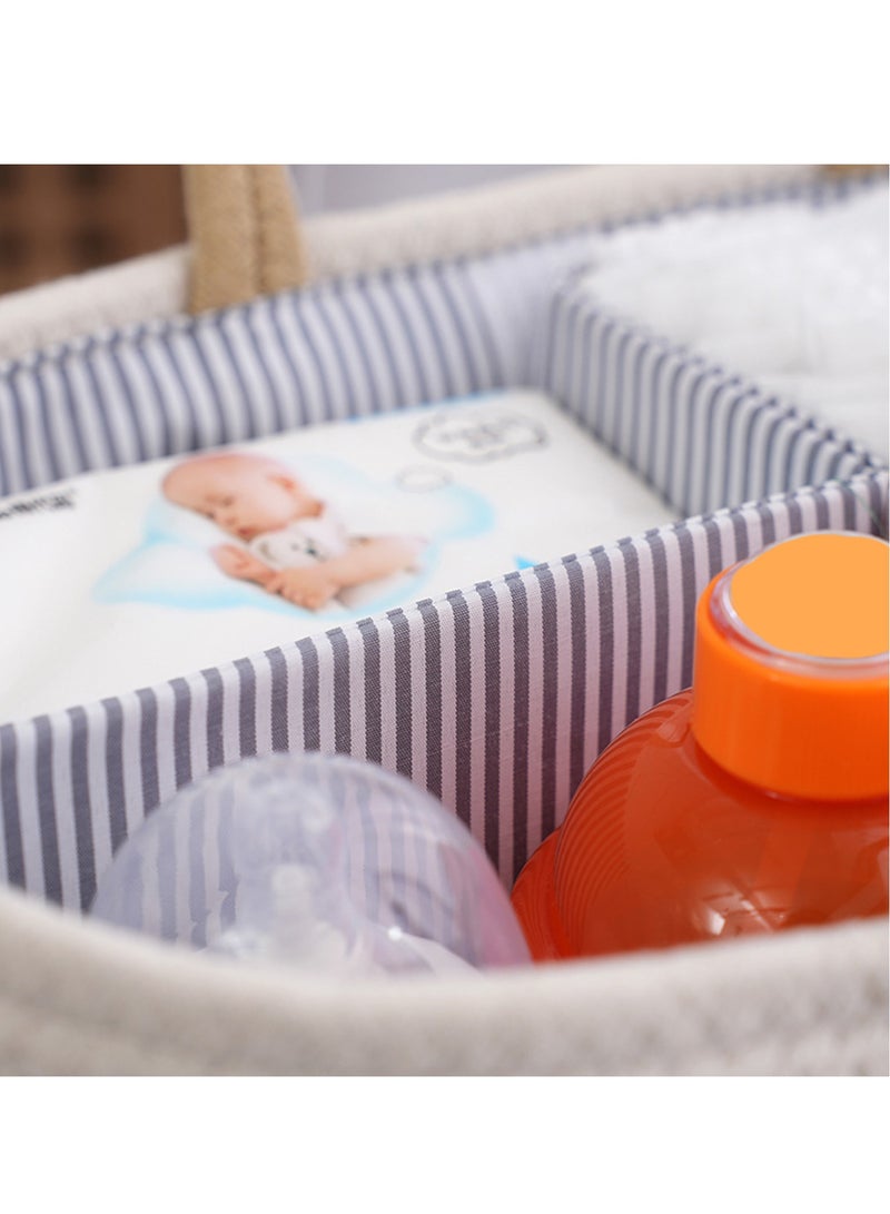 general Baby Nappy Caddy, Nappy Organiser, Nursery Bohemian cotton rope storage basket, Portable Car Organizer with Removable Inserts (White/Khaki) - Image 5