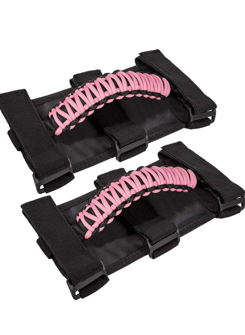 Bukela Roll Bar Grab Handles Grip Handle for Jeep Wrangler YJ TJ JK JKU JL JLU Sports Sahara Freedom Rubicon Unlimited X Gladiator JT 1955-2022 UTV ATV Premium Paracord (Pink 2 Pack) - Image 1