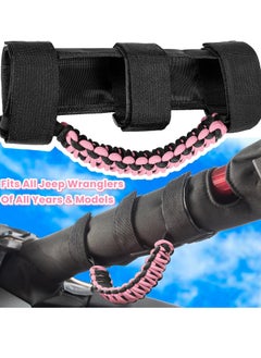 Bukela Roll Bar Grab Handles Grip Handle for Jeep Wrangler YJ TJ JK JKU JL JLU Sports Sahara Freedom Rubicon Unlimited X Gladiator JT 1955-2022 UTV ATV Premium Paracord (Pink 2 Pack)  - Image 2