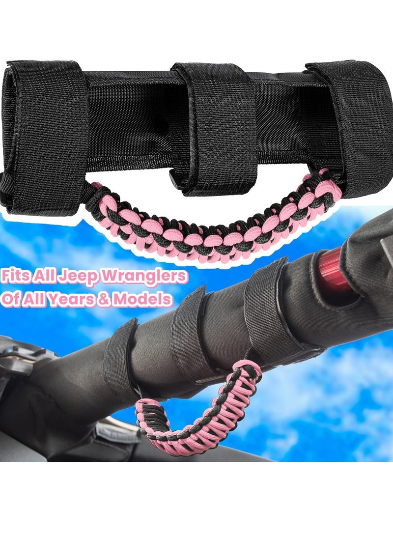 Bukela Roll Bar Grab Handles Grip Handle for Jeep Wrangler YJ TJ JK JKU JL JLU Sports Sahara Freedom Rubicon Unlimited X Gladiator JT 1955-2022 UTV ATV Premium Paracord (Pink 2 Pack) - Image 2