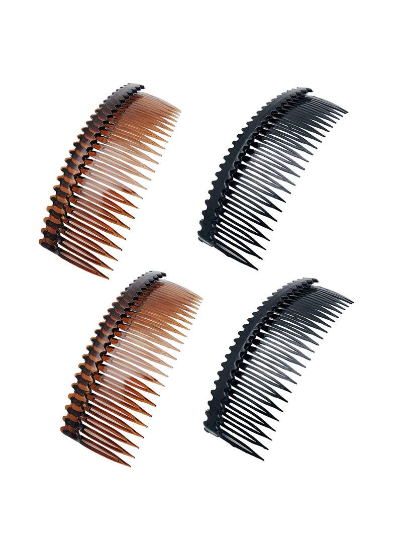 lasenersm 4 Pieces 24 Teeth Hair Side Combs French Comb Side Hair Combs Plastic Hair Clip Clamp Hair Clip Combs Hair Accessory for Women and Girls Black Brown 