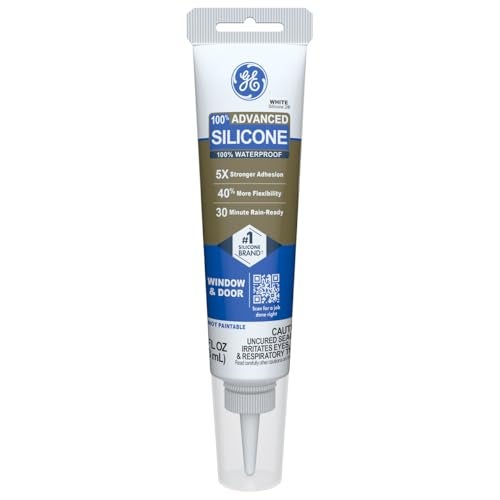 GE Advanced Silicone Caulk for Window & Door, White, 2.8 fl oz Tube, 1 Pack - 100% Waterproof Silicone Sealant, 5X Stronger Adhesion, Freeze & Sun Proof - Image 1