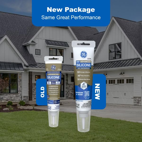 GE Advanced Silicone Caulk for Window & Door, White, 2.8 fl oz Tube, 1 Pack - 100% Waterproof Silicone Sealant, 5X Stronger Adhesion, Freeze & Sun Proof - Image 5
