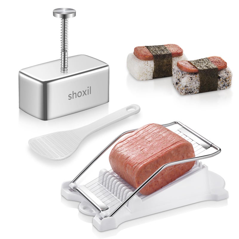 shoxil Spam Musubi Mold Kit  Stainless Steel Onigiri Maker with Spam Slicer  Perfect for Hawaiian Grip Sushi