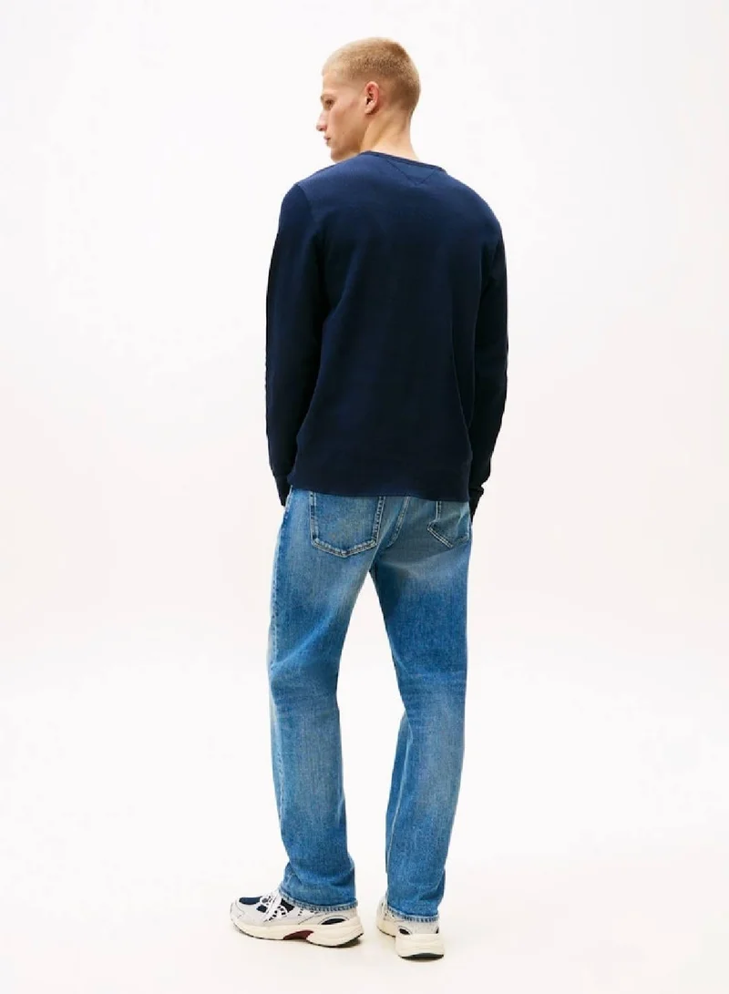 TOMMY JEANS Dark Night Navy Slim Waffle Script Henley T-Shirt for Men | Best Price UAE