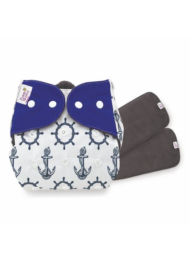 Beebaby Bumtelligent Free Size Pocket Style Cotton Cloth Baby Diaper & 2 Grey Rapidry Pads;Inserts ; High Absorbent Adjustable Reusable & Washable ; 0 To 3 Years. (Sailor Dark Blue)  - Image 1