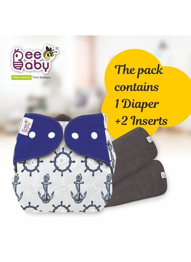 Beebaby Bumtelligent Free Size Pocket Style Cotton Cloth Baby Diaper & 2 Grey Rapidry Pads;Inserts ; High Absorbent Adjustable Reusable & Washable ; 0 To 3 Years. (Sailor Dark Blue)  - Image 3