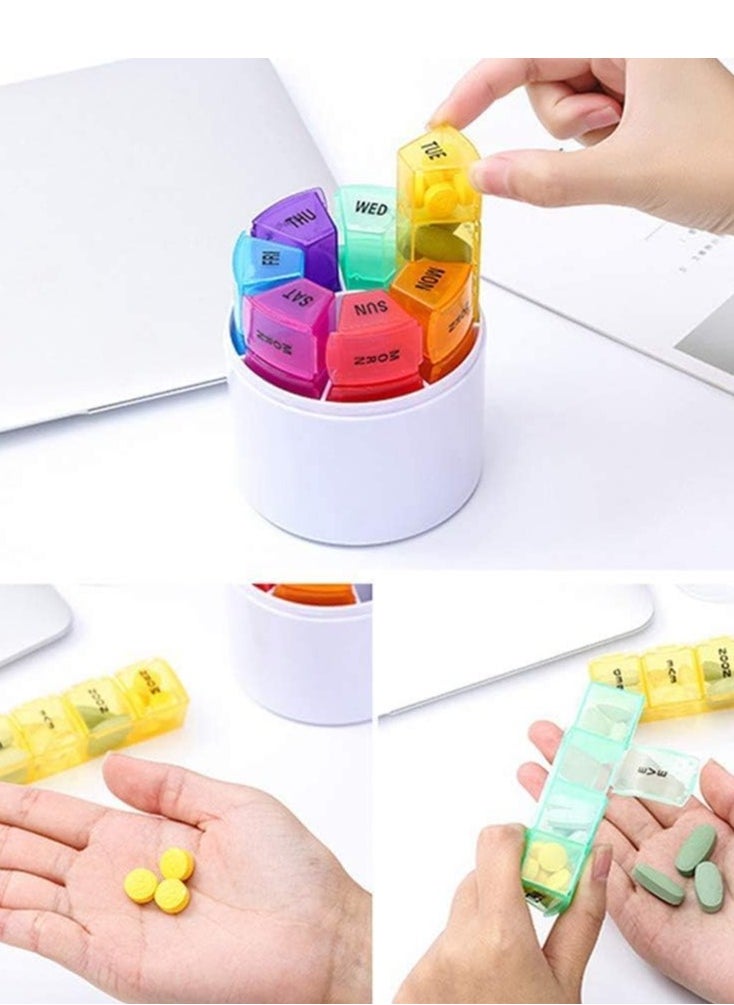 Generic Pill Box, 7 Days Rainbow Colored Portable Travel Pop Up Pill Tablet Dispenser Case Weekly Pill Organizer Holder for Vitamins, Cod Liver Oil, Supplements and Medication, AM/Noon/EVE/Bed Time  - Image 1