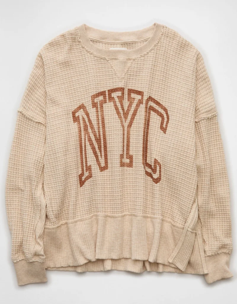 American Eagle  AE Big Hug Crew Neck Waffle Sweatshirt for Women | Best Price UAE
