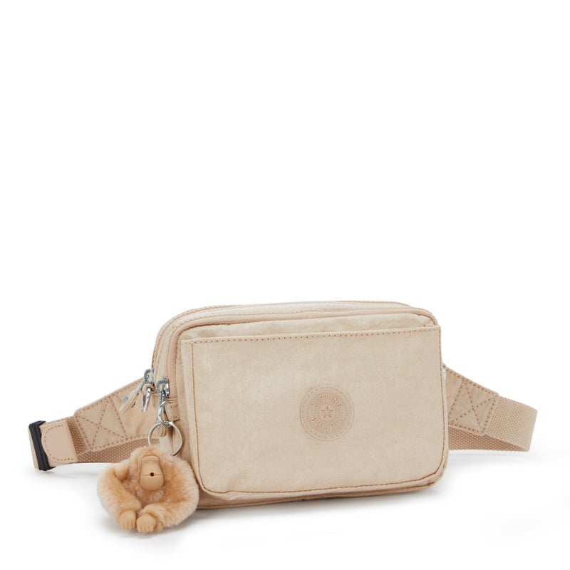 kipling حقيبة أبانو متعددة اللمعان باللون البيج صغيرة قابلة للتحويل إلى حقيبة خصر مع حزام كتف قابل للإزالة - Image 4