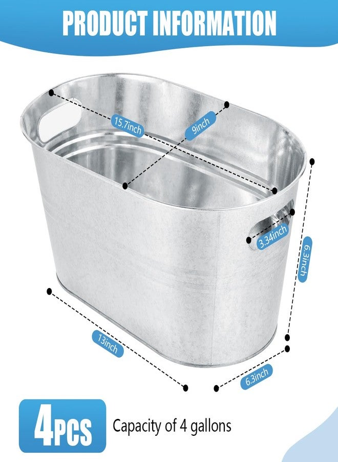 OBTANIM 4 Pack 4 Gallon Galvanized Ice Buckets Metal Champagne Drink Cooler Storage Ice Tub with Carry Handles for Beer Cocktails Wine Beverage Home Parties Bar Cooling Supplies - Image 2